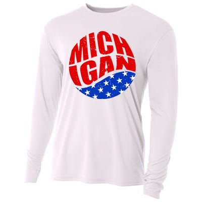 Patriotic Red White Blue Michigan Emblem Cooling Performance Long Sleeve Crew