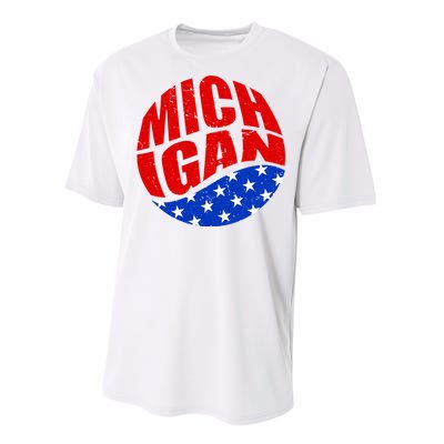 Patriotic Red White Blue Michigan Emblem Performance Sprint T-Shirt