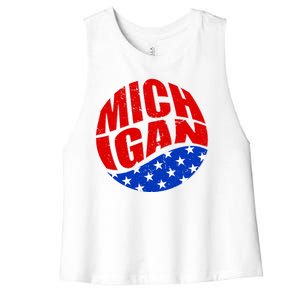 Patriotic Red White Blue Michigan Emblem Women's Racerback Cropped Tank