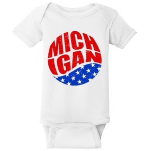 Patriotic Red White Blue Michigan Emblem Baby Bodysuit