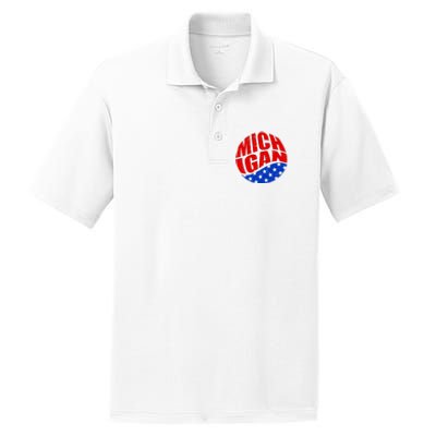 Patriotic Red White Blue Michigan Emblem PosiCharge RacerMesh Polo