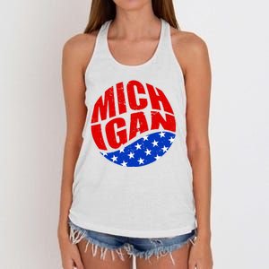 Patriotic Red White Blue Michigan Emblem Women's Knotted Racerback Tank