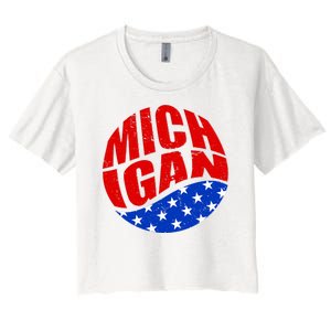 Patriotic Red White Blue Michigan Emblem Women's Crop Top Tee