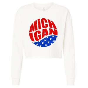 Patriotic Red White Blue Michigan Emblem Cropped Pullover Crew