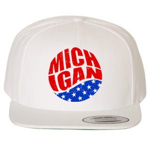 Patriotic Red White Blue Michigan Emblem Wool Snapback Cap