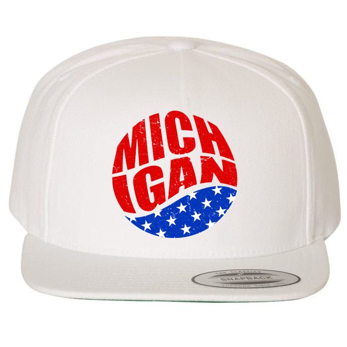 Patriotic Red White Blue Michigan Emblem Wool Snapback Cap