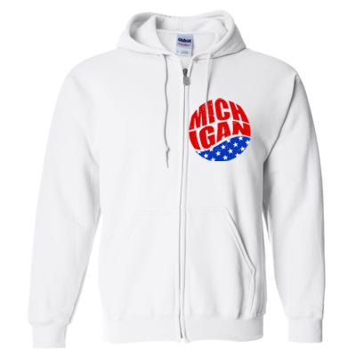 Patriotic Red White Blue Michigan Emblem Full Zip Hoodie