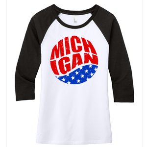 Patriotic Red White Blue Michigan Emblem Women's Tri-Blend 3/4-Sleeve Raglan Shirt