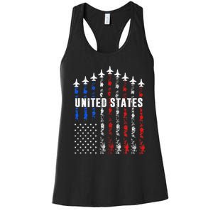 Patriotic Red White Blue Usa Flag Fighter Jets Women's Racerback Tank