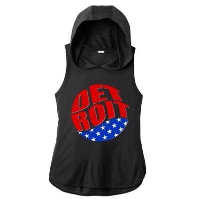 Patriotic Red White Blue Detroit Emblem Ladies PosiCharge Tri-Blend Wicking Draft Hoodie Tank