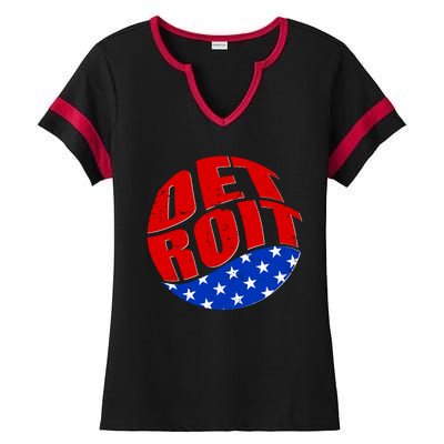 Patriotic Red White Blue Detroit Emblem Ladies Halftime Notch Neck Tee