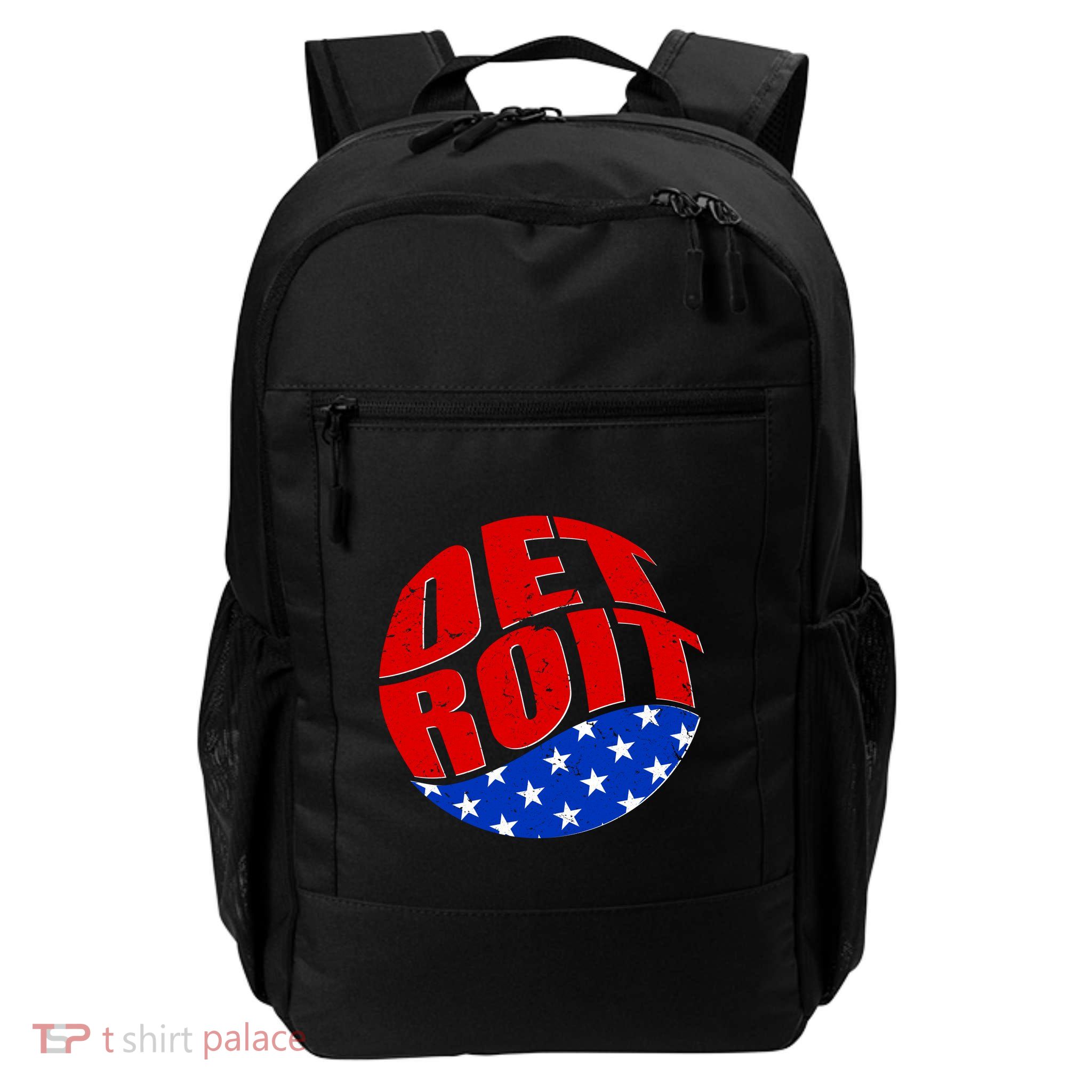 Patriotic Red White Blue Detroit Emblem Daily Commute Backpack