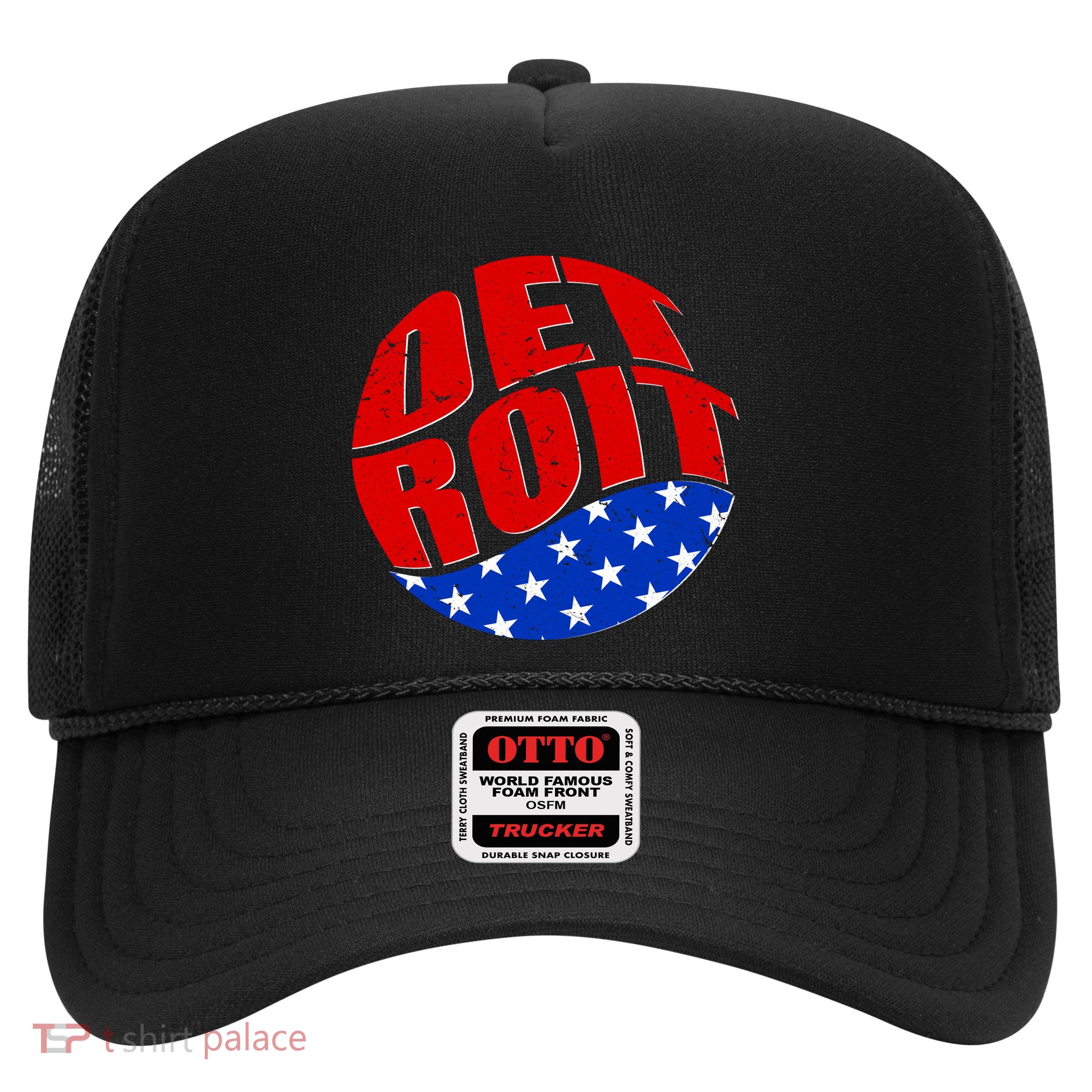Patriotic Red White Blue Detroit Emblem Trucker Hat
