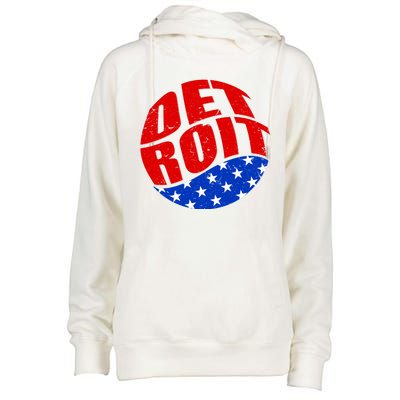 Patriotic Red White Blue Detroit Emblem Womens Funnel Neck Pullover Hood