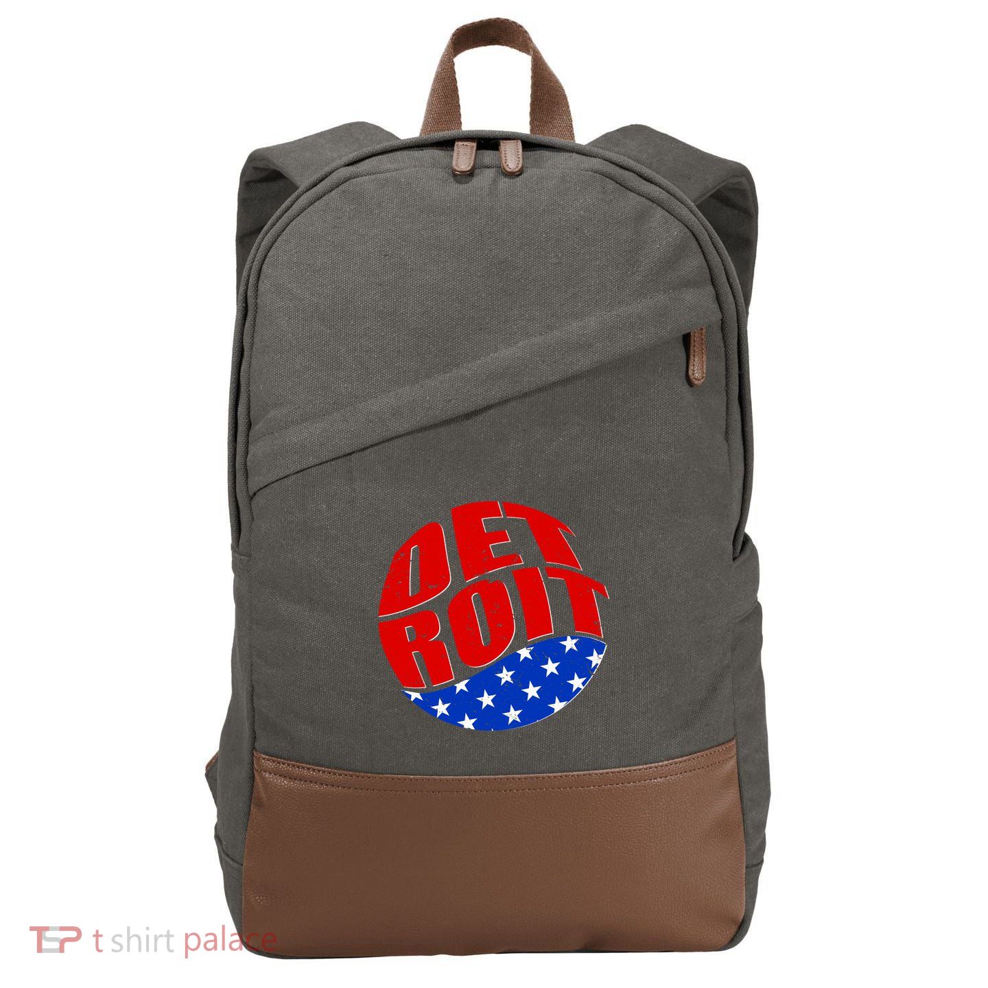 Patriotic Red White Blue Detroit Emblem Cotton Canvas Backpack