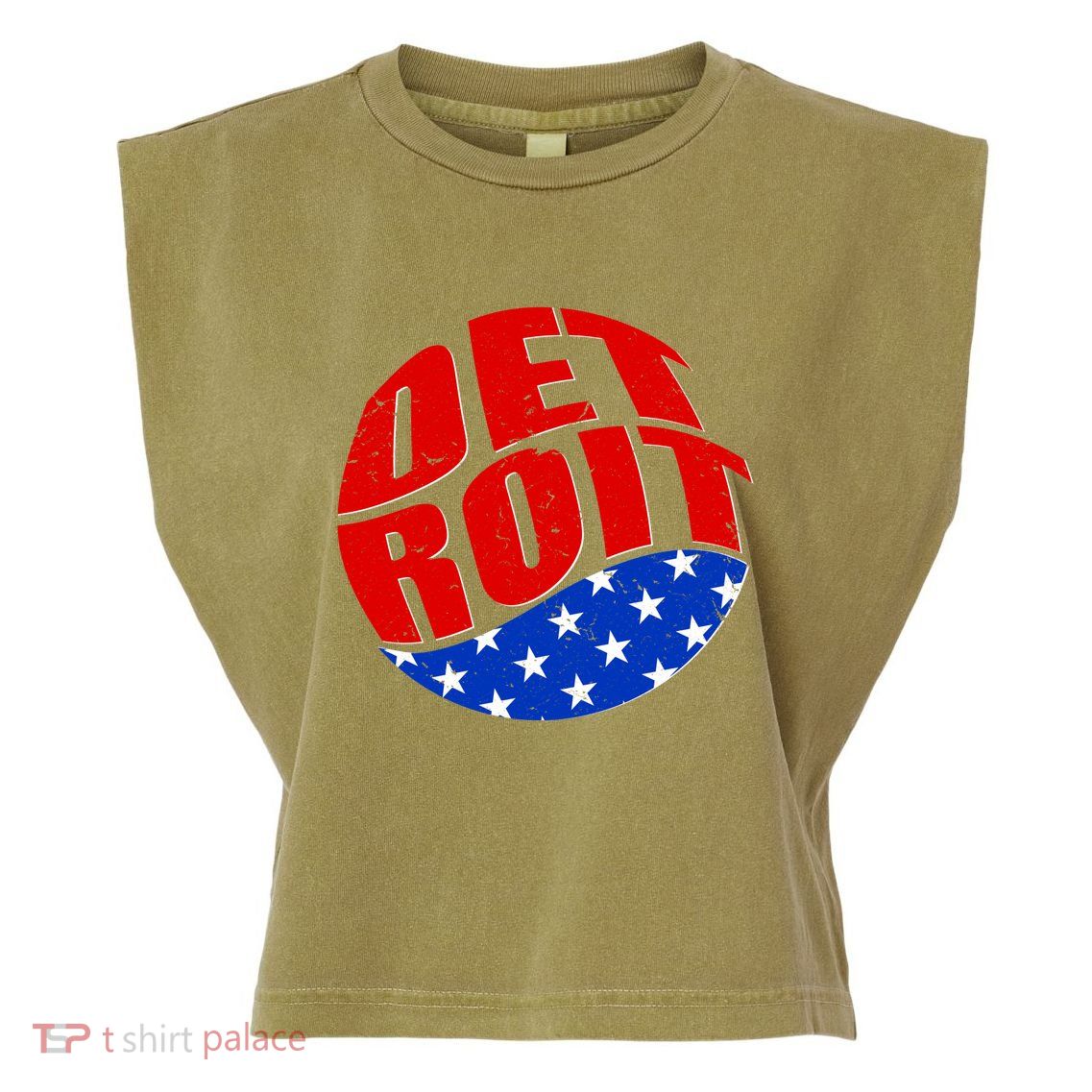 Patriotic Red White Blue Detroit Emblem Garment-Dyed Women's Muscle Tee