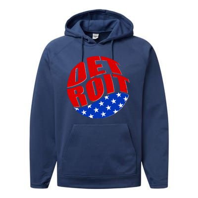 Patriotic Red White Blue Detroit Emblem Performance Fleece Hoodie