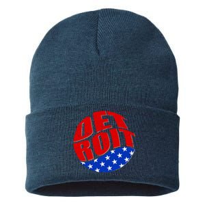 Patriotic Red White Blue Detroit Emblem Sustainable Knit Beanie