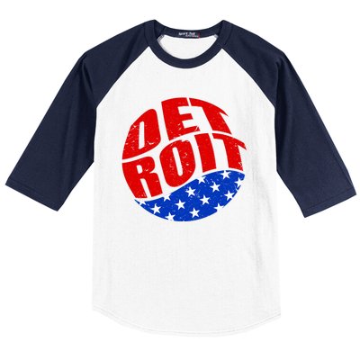 Patriotic Red White Blue Detroit Emblem Baseball Sleeve Shirt