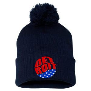 Patriotic Red White Blue Detroit Emblem Pom Pom 12in Knit Beanie