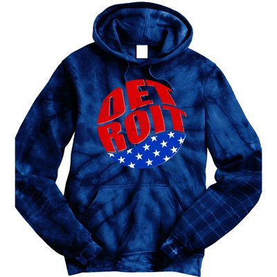 Patriotic Red White Blue Detroit Emblem Tie Dye Hoodie