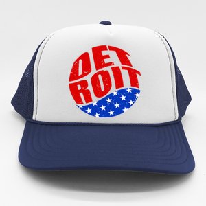 Patriotic Red White Blue Detroit Emblem Trucker Hat