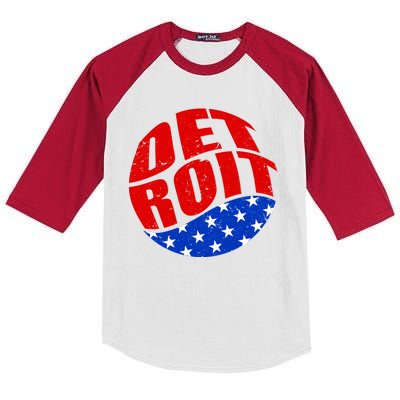 Patriotic Red White Blue Detroit Emblem Kids Colorblock Raglan Jersey