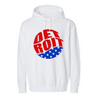 Patriotic Red White Blue Detroit Emblem Garment-Dyed Fleece Hoodie