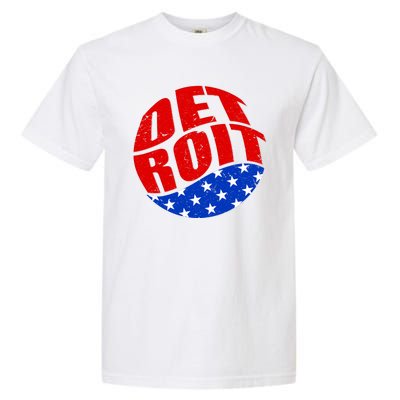 Patriotic Red White Blue Detroit Emblem Garment-Dyed Heavyweight T-Shirt