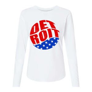 Patriotic Red White Blue Detroit Emblem Womens Cotton Relaxed Long Sleeve T-Shirt