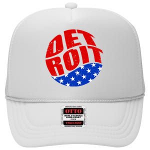 Patriotic Red White Blue Detroit Emblem High Crown Mesh Back Trucker Hat