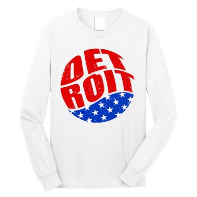 Patriotic Red White Blue Detroit Emblem Long Sleeve Shirt