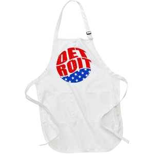 Patriotic Red White Blue Detroit Emblem Full-Length Apron With Pockets