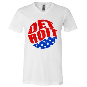 Patriotic Red White Blue Detroit Emblem V-Neck T-Shirt