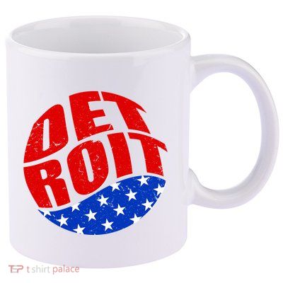 Patriotic Red White Blue Detroit Emblem 11oz C Handle Ceramic Mug