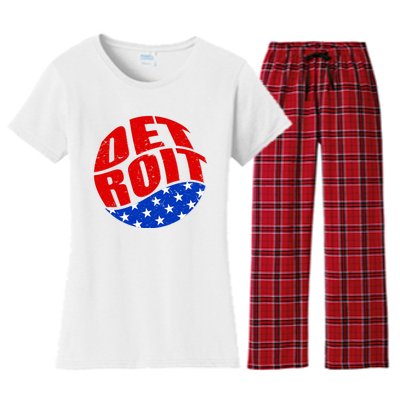 Patriotic Red White Blue Detroit Emblem Women's Flannel Pajama Set