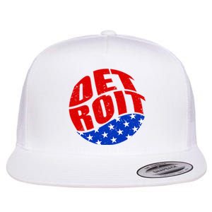 Patriotic Red White Blue Detroit Emblem Flat Bill Trucker Hat