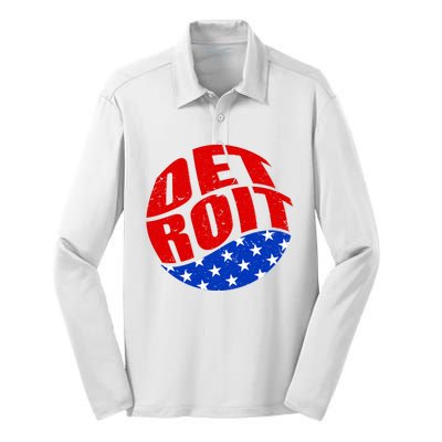 Patriotic Red White Blue Detroit Emblem Silk Touch Performance Long Sleeve Polo