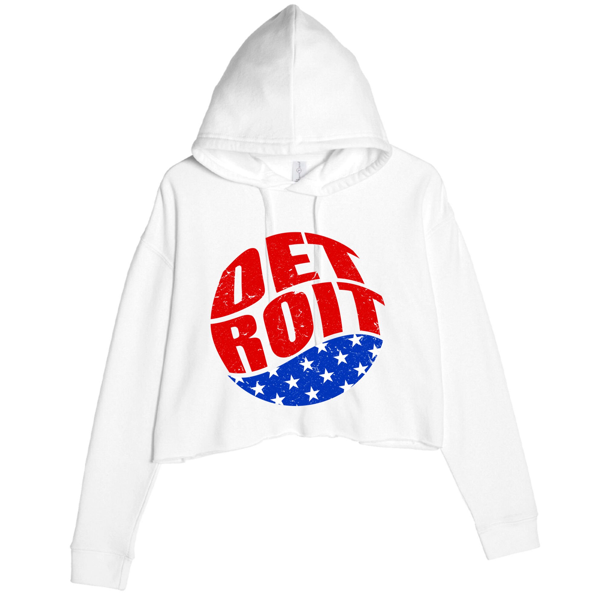 Patriotic Red White Blue Detroit Emblem Crop Fleece Hoodie
