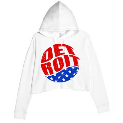 Patriotic Red White Blue Detroit Emblem Crop Fleece Hoodie