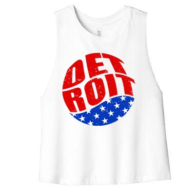 Patriotic Red White Blue Detroit Emblem Women's Racerback Cropped Tank