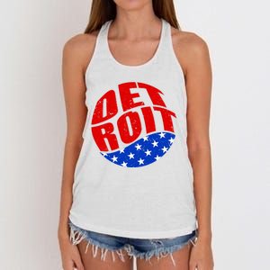 Patriotic Red White Blue Detroit Emblem Women's Knotted Racerback Tank