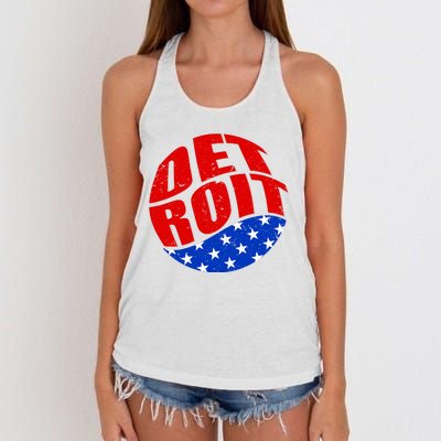 Patriotic Red White Blue Detroit Emblem Women's Knotted Racerback Tank