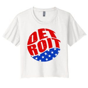 Patriotic Red White Blue Detroit Emblem Women's Crop Top Tee