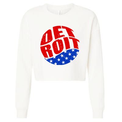 Patriotic Red White Blue Detroit Emblem Cropped Pullover Crew