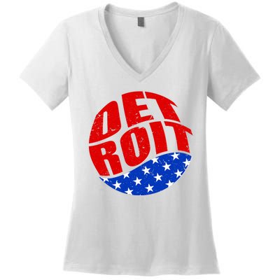 Patriotic Red White Blue Detroit Emblem Women's V-Neck T-Shirt