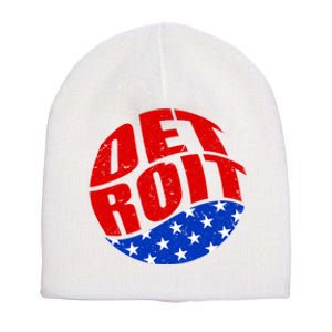 Patriotic Red White Blue Detroit Emblem Short Acrylic Beanie