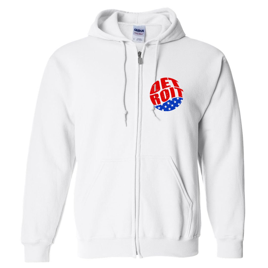 Patriotic Red White Blue Detroit Emblem Full Zip Hoodie