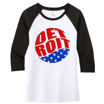 Patriotic Red White Blue Detroit Emblem Women's Tri-Blend 3/4-Sleeve Raglan Shirt