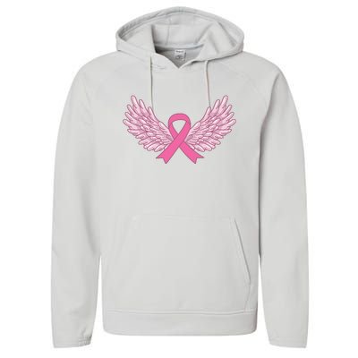 Pink Ribbon Wings Breast Cancer Awareness Performance Fleece Hoodie